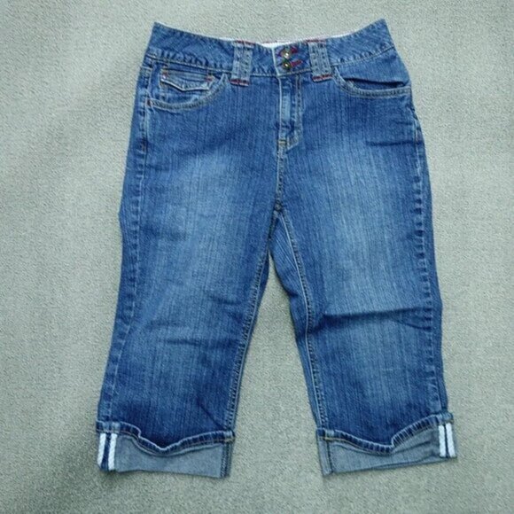 St John's Bay Capri Denim Jeans‎ Women Size 4 Blue Stretch Cuffed Cotton Blend - Picture 1 of 5